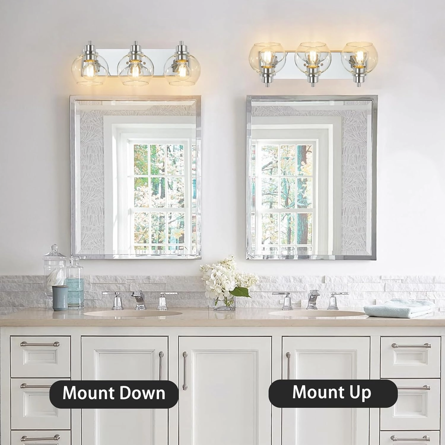 Tuscarora Chrome Vanity Light Fixture - 3 Light Bathroom Vanity with Clear Glass Shade - Light Over Mirror for Bathroom Lighting