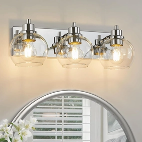 Tuscarora Chrome Vanity Light Fixture - 3 Light Bathroom Vanity with Clear Glass Shade - Light Over Mirror for Bathroom Lighting