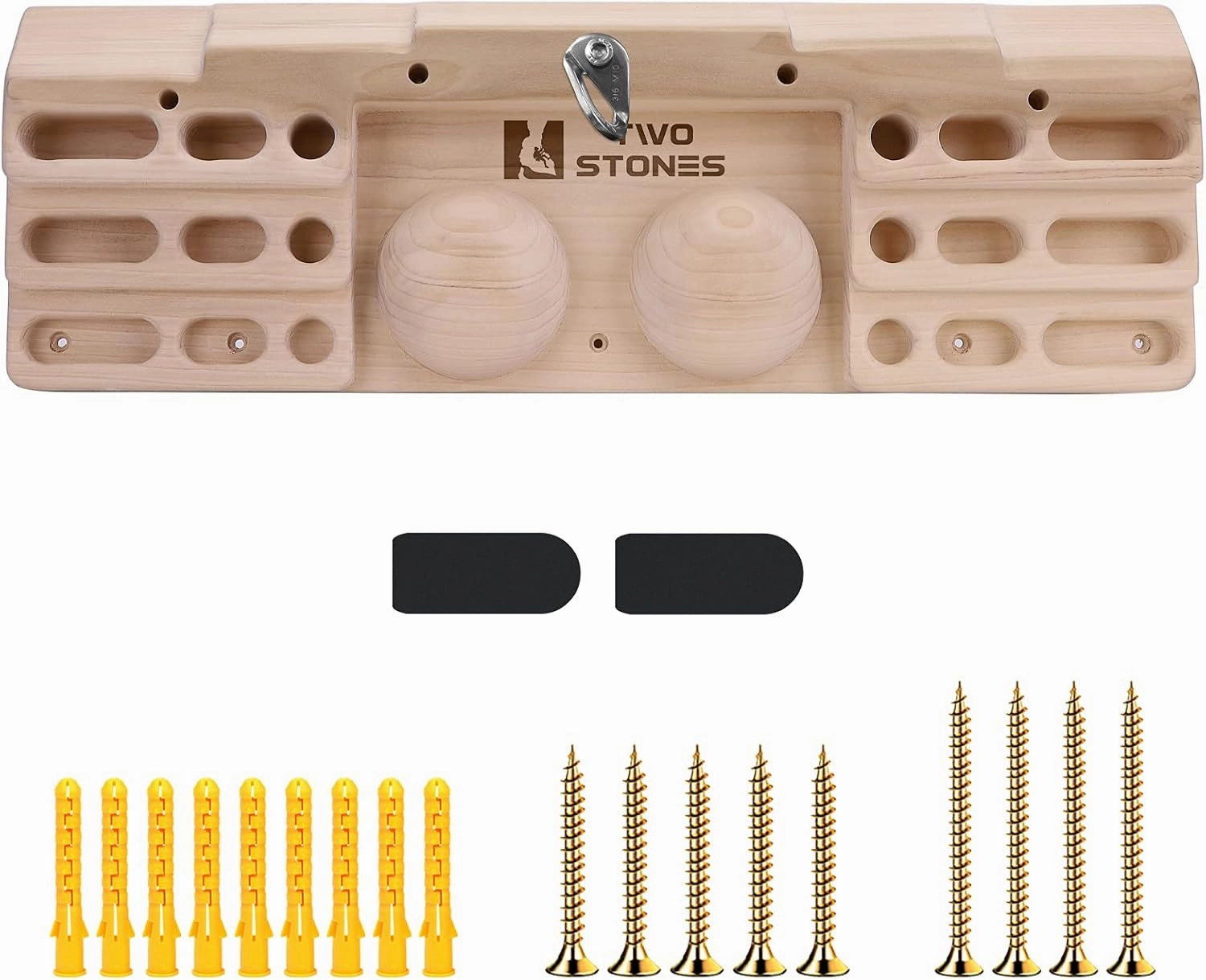 TWO STONES Wooden Hangboard Rock Climbing Pull Up Bar Designed Training for Climbing, Wooden Fingerboard Climbing Training Board for Building Core Strength and Endurance (CJ-HB2003)