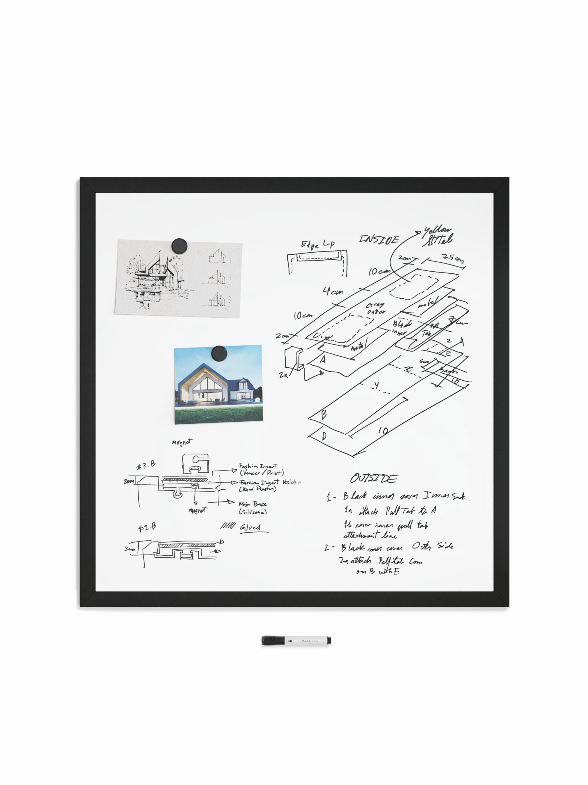 U Brands Black Wood-Style Frame Magnetic Dry Erase Board, 36" x 36" (Actual Size 35" x 35")