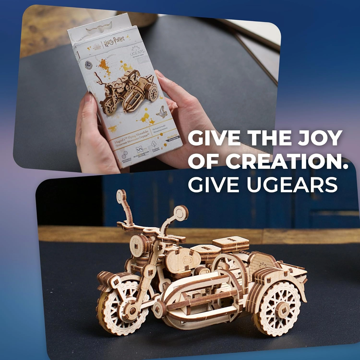 UGEARS Hagrid's Flying Motorbike™ 3D Puzzle - Wooden Model Kit for Adults to Build - Mechanical Bike Motorcycle Making Kit - 3D Jigsaw Puzzle Wood Vehicle - Harry Potter™ Collection DIY Brain Teaser