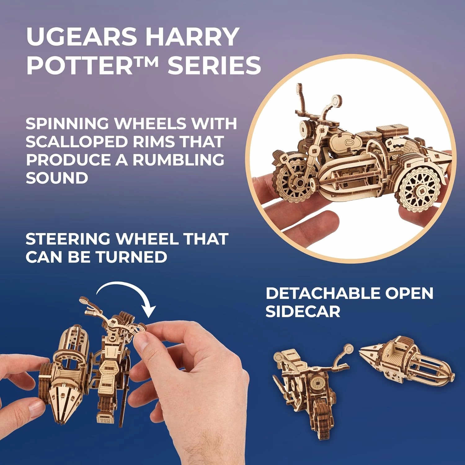 UGEARS Hagrid's Flying Motorbike™ 3D Puzzle - Wooden Model Kit for Adults to Build - Mechanical Bike Motorcycle Making Kit - 3D Jigsaw Puzzle Wood Vehicle - Harry Potter™ Collection DIY Brain Teaser