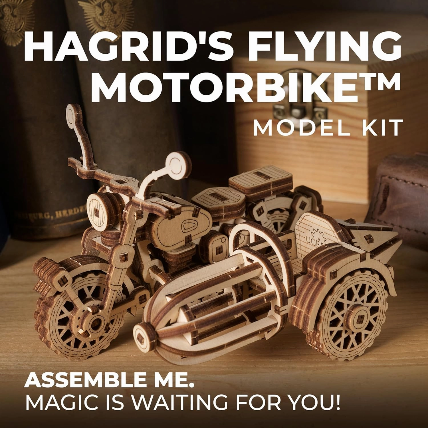 UGEARS Hagrid's Flying Motorbike™ 3D Puzzle - Wooden Model Kit for Adults to Build - Mechanical Bike Motorcycle Making Kit - 3D Jigsaw Puzzle Wood Vehicle - Harry Potter™ Collection DIY Brain Teaser