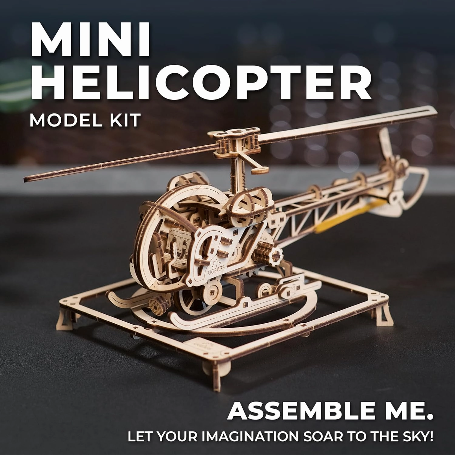 UGEARS Mini Helicopter - 3D Wooden Puzzle, 167 Pieces, Realistic Mechanical Model for Adults and Teens