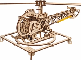 UGEARS Mini Helicopter - 3D Wooden Puzzle, 167 Pieces, Realistic Mechanical Model for Adults and Teens
