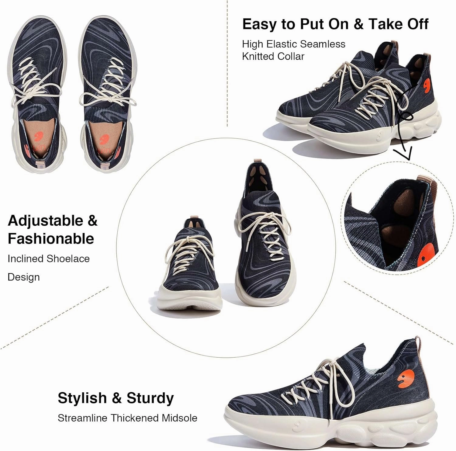 UIN Men's Chunky Fashion Sneakers Walking Casual Comfortable Art Painted Travel Designer Dad Shoes Ronda