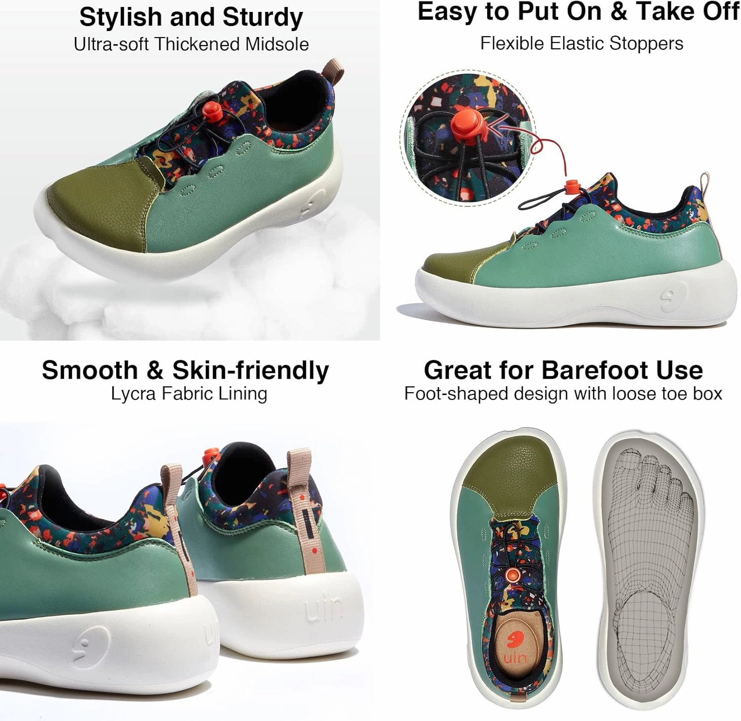 UIN Women's Art Painted Fashion Sneaker Wide Toe Lace-up Lightweight Comfort Walking Travel Shoes Bartello