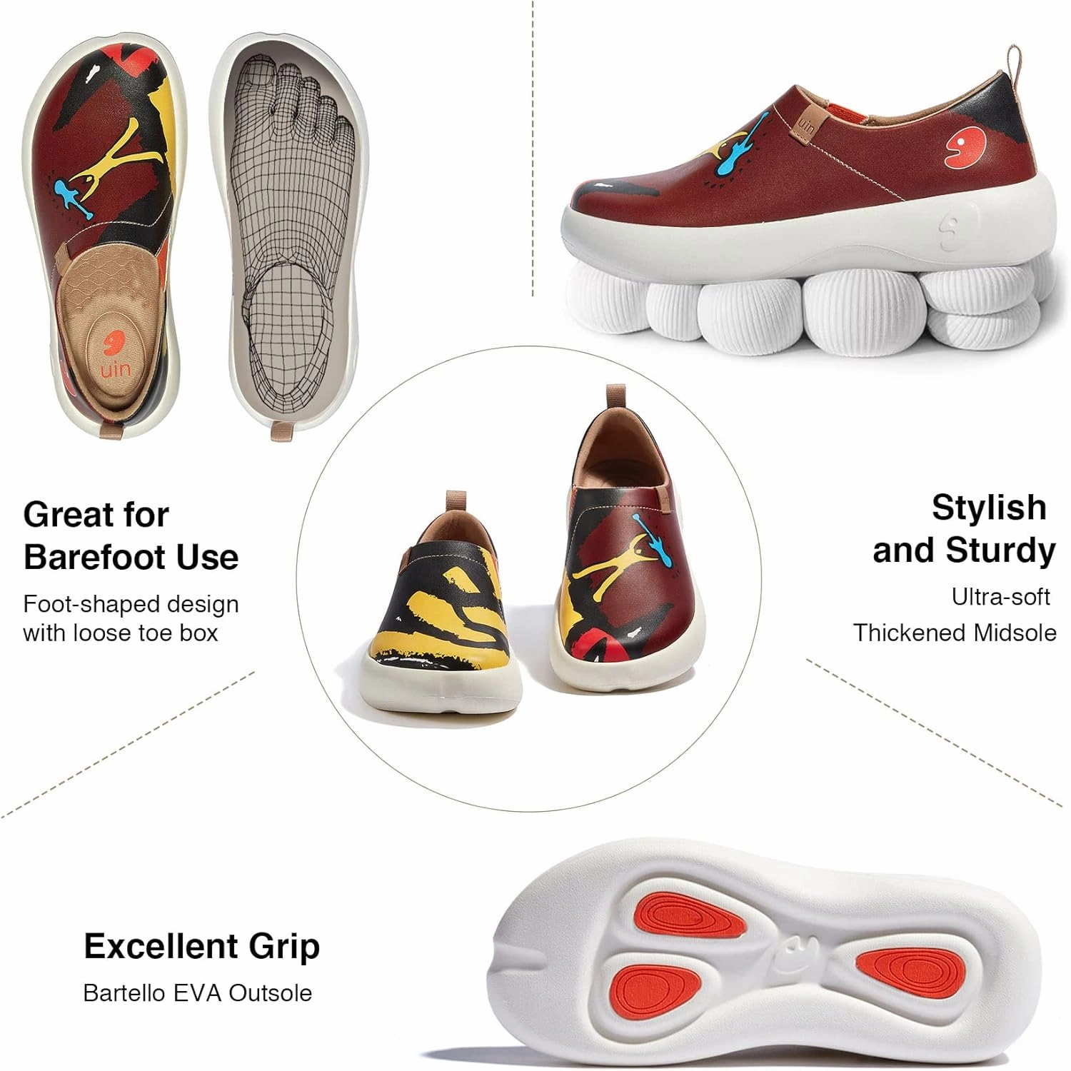 UIN Women's Art Painted Fashion Sneaker Wide Toe Lace-up Lightweight Comfort Walking Travel Shoes Bartello