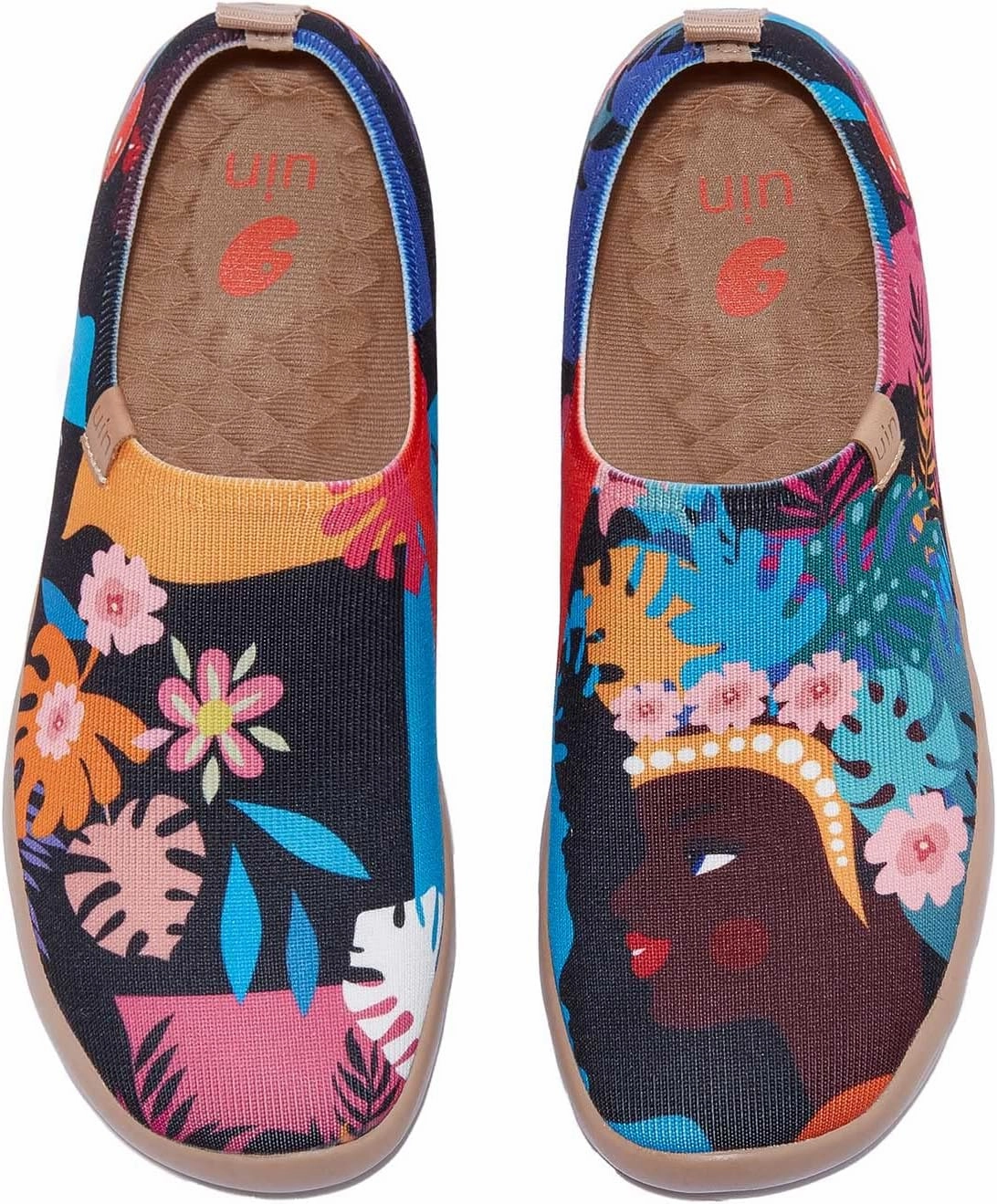 UIN Women's Slip Ons Lightweight Sneaker Walking Casual Knit Loafers Comfortable Art Painted Travel Shoes Toledo Lady Flower (7.5)