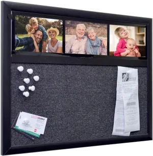 Ultimate Office Fabric Bulletin Board 24 x 18 Memo Board Plus, 3 Photo Frames and Jumbo Pushpins. Organize and Display Photos, Notes and Reminders. Ideal for Home, Office, Cubicles or Classrooms