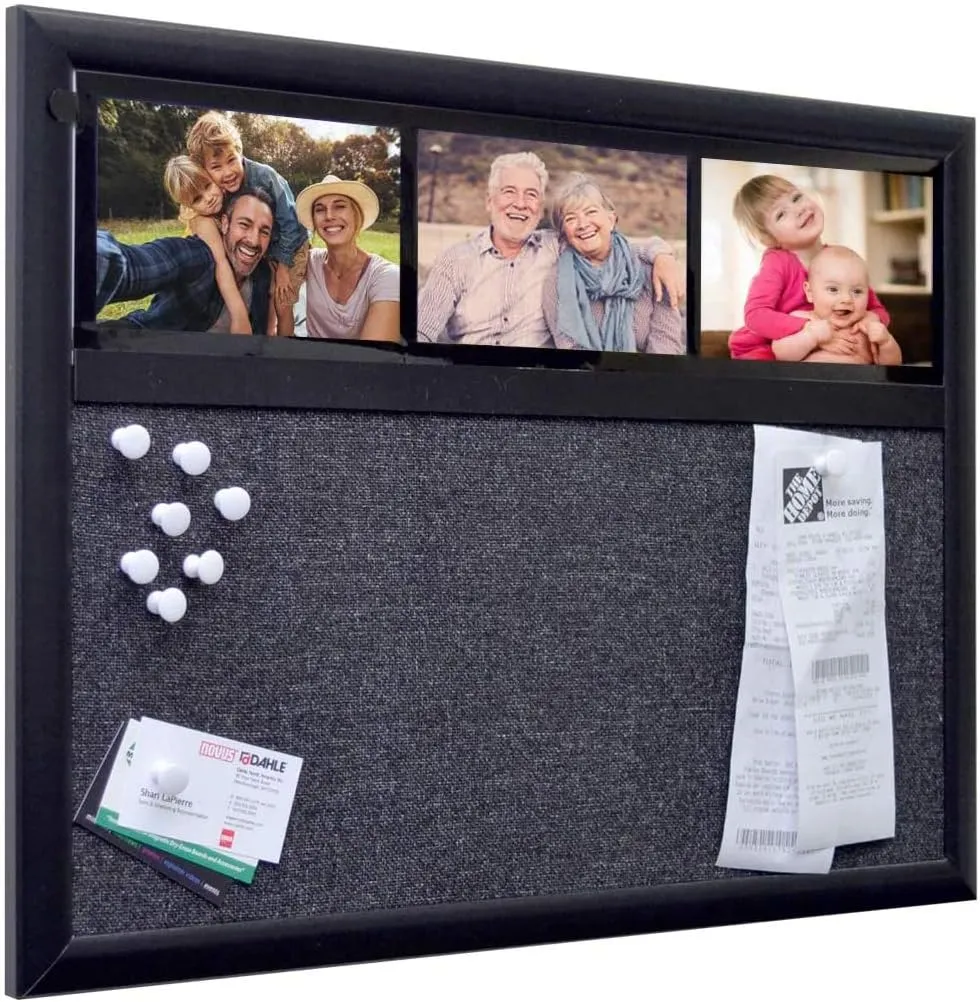 Ultimate Office Fabric Bulletin Board 24 x 18 Memo Board Plus, 3 Photo Frames and Jumbo Pushpins. Organize and Display Photos, Notes and Reminders. Ideal for Home, Office, Cubicles or Classrooms
