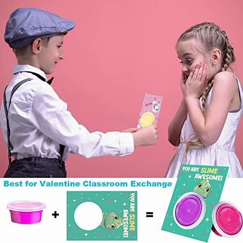 UMEELR Valentines Day Cards with Butter Slime, 28 Packs Colorful Playing Dough and Valentine's Greeting Cards Gift Sets for Kids, Valentine School Classroom Prize Exchange, Fluffy Putty Party Favors