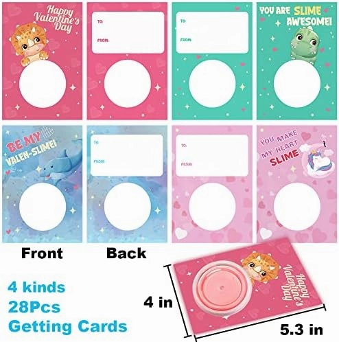 UMEELR Valentines Day Cards with Butter Slime, 28 Packs Colorful Playing Dough and Valentine's Greeting Cards Gift Sets for Kids, Valentine School Classroom Prize Exchange, Fluffy Putty Party Favors