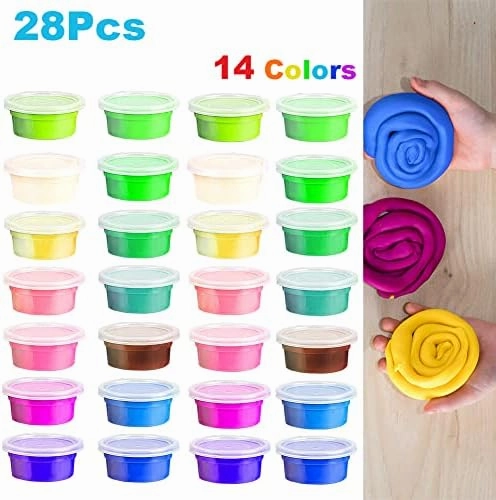 UMEELR Valentines Day Cards with Butter Slime, 28 Packs Colorful Playing Dough and Valentine's Greeting Cards Gift Sets for Kids, Valentine School Classroom Prize Exchange, Fluffy Putty Party Favors