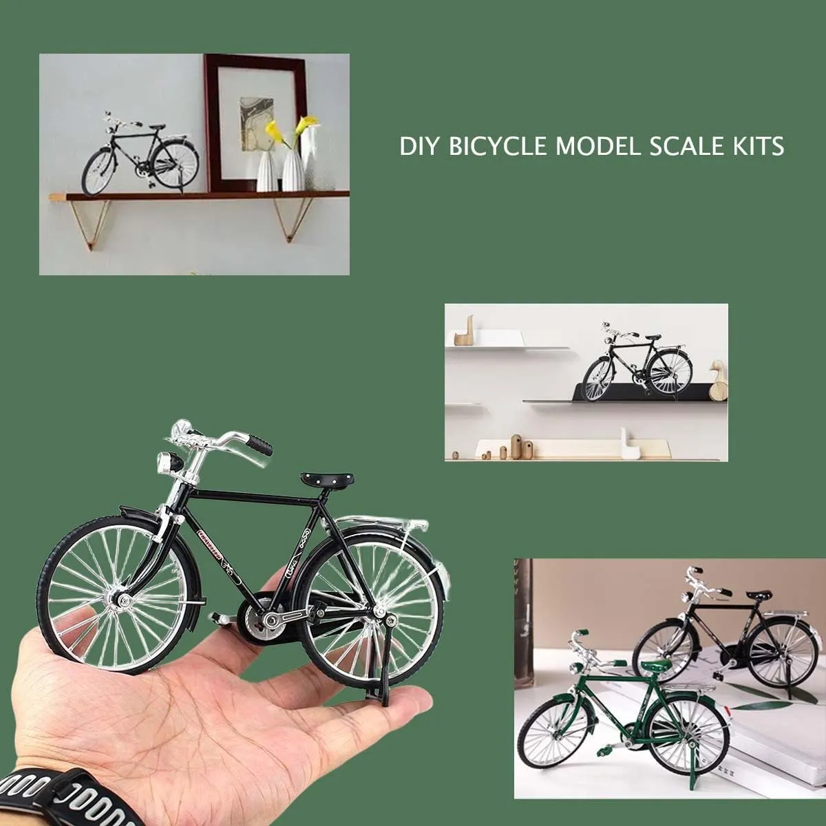 UMESEE 3D Metal Puzzles Toy Bike for Teenagers and Adults, Simulation Mini Bicycle Model Scale Kit, 3D Bicycle Model Building Kit, DIY Craft Kits 3D Puzzles for Beginners (Black   Green)