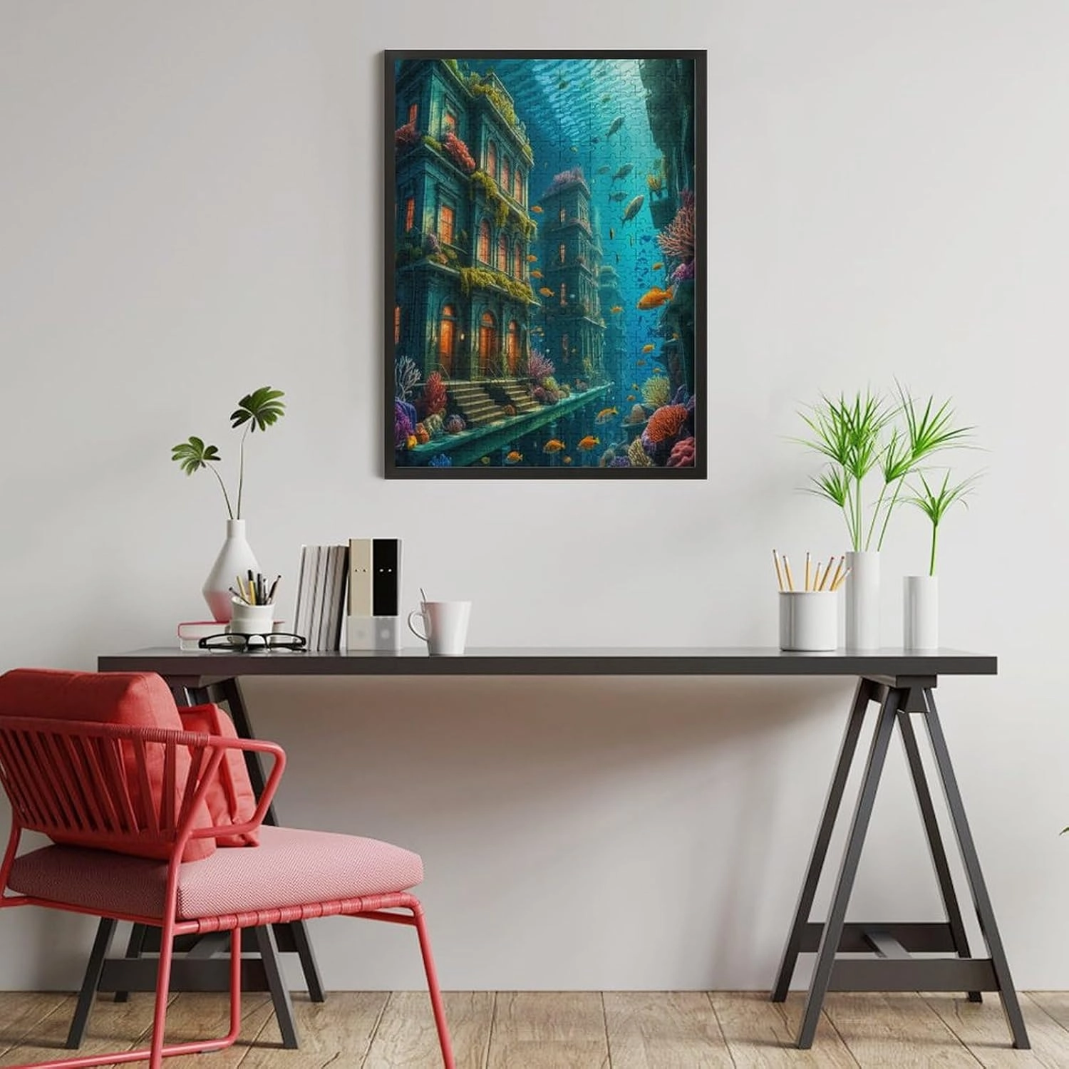 Underwater Cityscape,Coral,Sea Life,Fish 500 PCS Wooden Jigsaw Puzzle for Adults,Family or Elderly,Art Home Decor DIY Funny Parent-Child Educational Game Toy Puzzle Gift for Mom,Wife,Friend