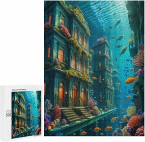Underwater Cityscape,Coral,Sea Life,Fish 500 PCS Wooden Jigsaw Puzzle for Adults,Family or Elderly,Art Home Decor DIY Funny Parent-Child Educational Game Toy Puzzle Gift for Mom,Wife,Friend
