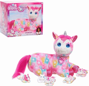 Unicorn Surprise 14-inch Licorice Stuffed Animal with Unicorn Babies, Star Pattern, Kids Toys for Ages 3 Up by Just Play