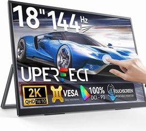UPERFECT 2K 144Hz Portable Monitor Touchscreen 18" 2560x1600 QHD 100% DCI-P3 Laptop Monitor FreeSync HDR Gaming Monitor w/VESA & Stand 180°Adjustable, Slim Frameless Second Monitor for PC Phone