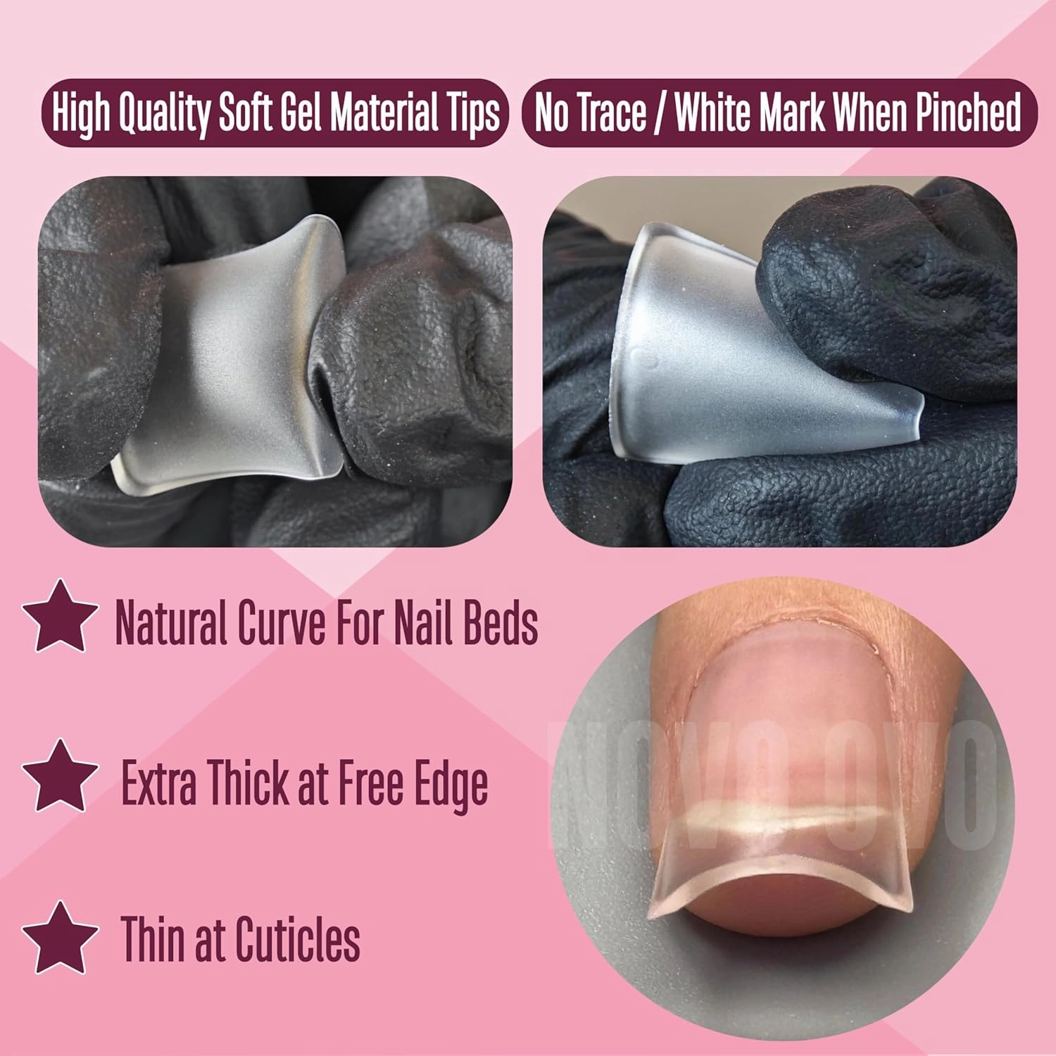 Upgraded Extra Thick Short Duck Feet Nail Tips Full Cover for Press on Acrylic, Clear Pre-Etched Matter Flare Wide French Soft Gel Fake False Nail Extension Full Coverage x 12 Sizes 360 pcs