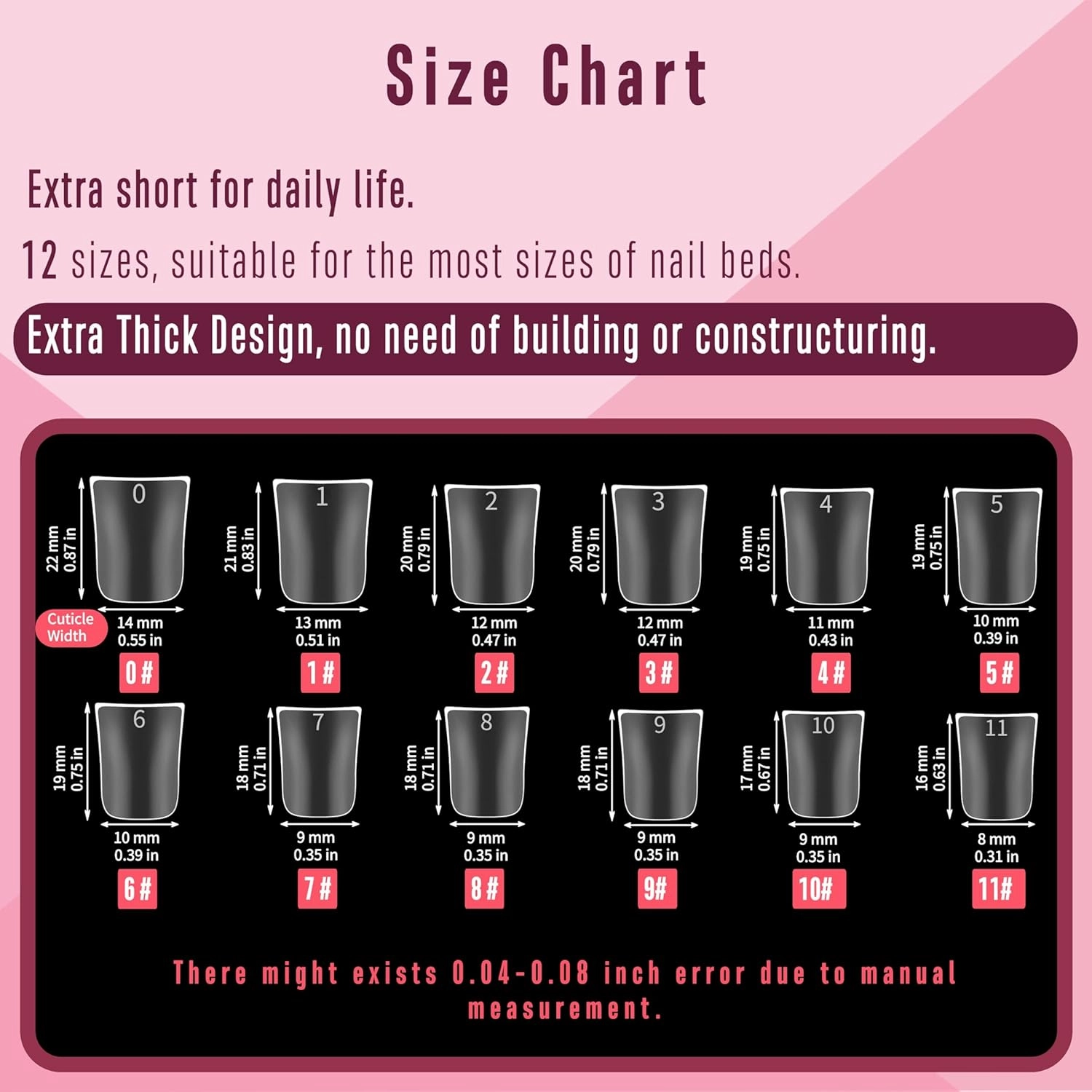 Upgraded Extra Thick Short Duck Feet Nail Tips Full Cover for Press on Acrylic, Clear Pre-Etched Matter Flare Wide French Soft Gel Fake False Nail Extension Full Coverage x 12 Sizes 360 pcs