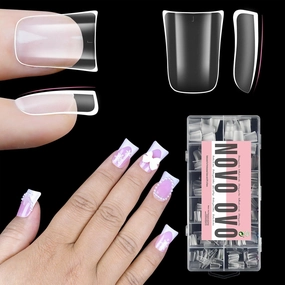Upgraded Extra Thick Short Duck Feet Nail Tips Full Cover for Press on Acrylic, Clear Pre-Etched Matter Flare Wide French Soft Gel Fake False Nail Extension Full Coverage x 12 Sizes 360 pcs