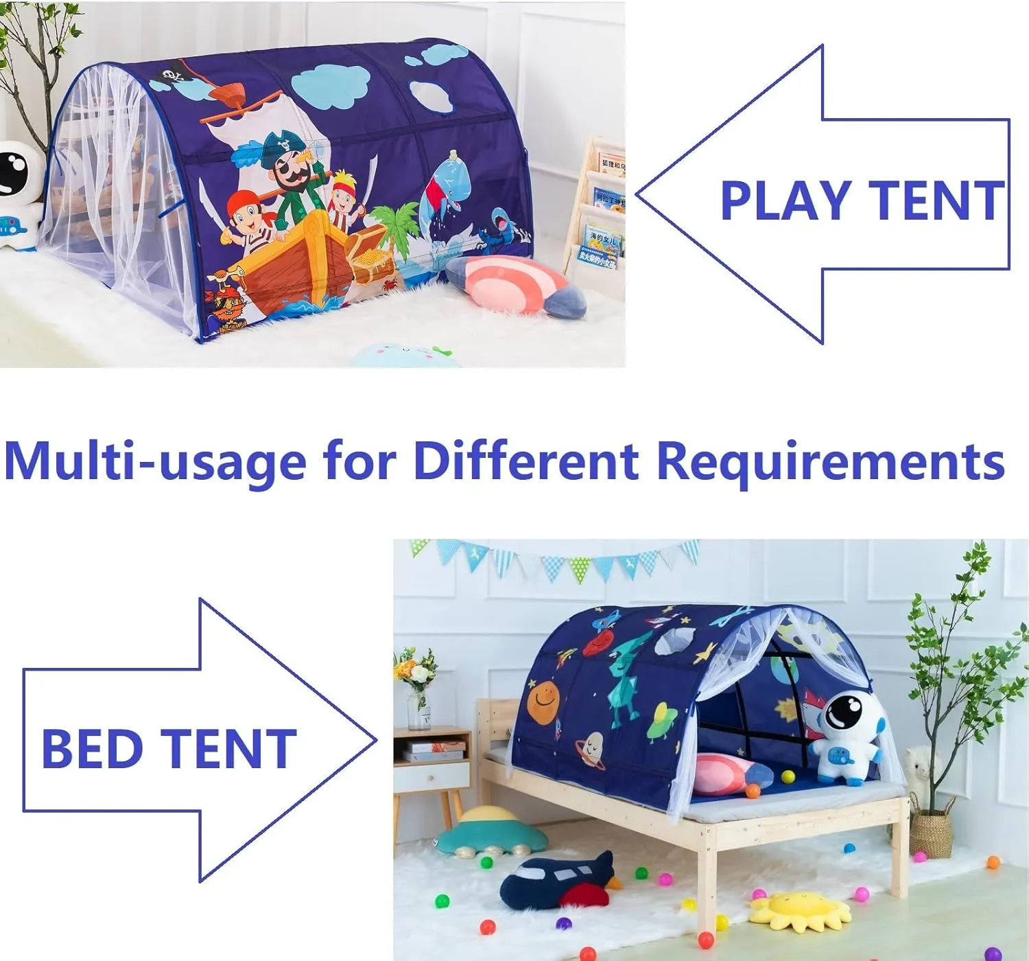 Upgrate Bed Tent Boys Girls Dream Canopy Tents with Net Curtain for Kids Privacy Space Portable Play Tent for Kids 55"×39"×31"(PirateB)