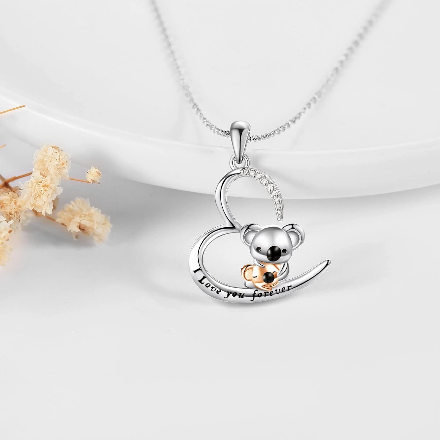 URONE 925 Sterling Silver Elephant/Dinosaur/Monkey/Otter/Koala/Panda/Mama Bear/Rabbit/Sloth/Highland Cow Necklace Animal Pendant Jewelry Gift For Women