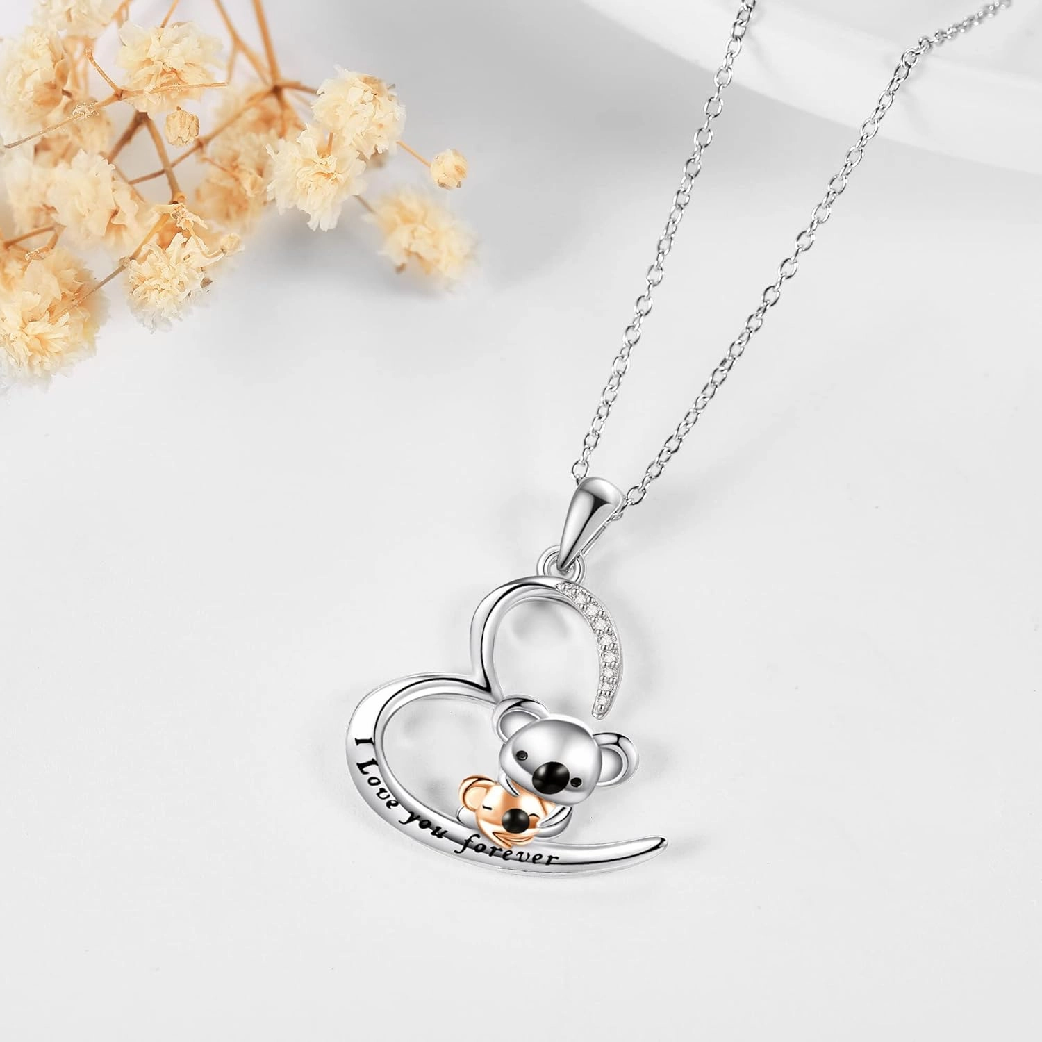 URONE 925 Sterling Silver Elephant/Dinosaur/Monkey/Otter/Koala/Panda/Mama Bear/Rabbit/Sloth/Highland Cow Necklace Animal Pendant Jewelry Gift For Women