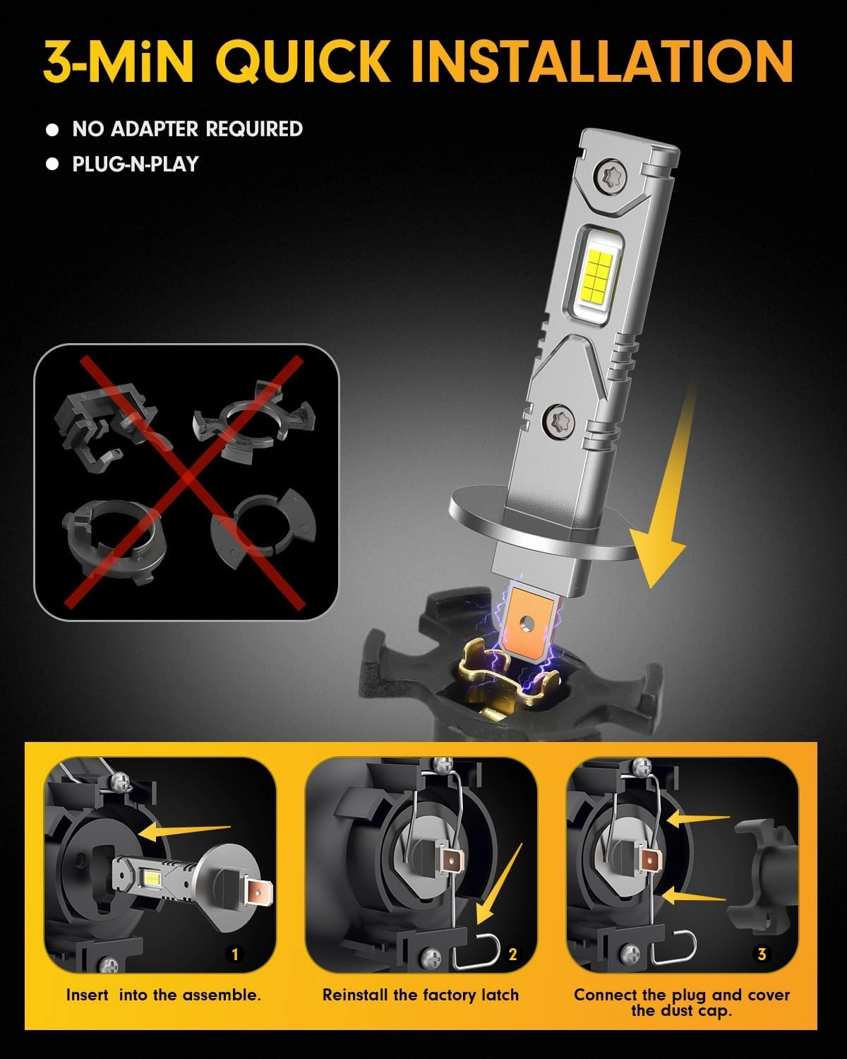 Ursprung Upgraded H1 Bulbs, Super Brighter 6500K No Adapter Required, Non-Polarity, Plug and Play Easy Install, 1:1 Mini Size H1 Fog Lights, Pack of 2