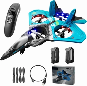 V17 Jet Fighter Stunt RC Plane - 2024 New RC Plane with 2.4GHz, 2 Batteries, 360° Stunt Spin, Remote Control Airplane RC Fighter Jet Airplane for Kid Boy Hobby Toy Gifts (Blue   2 Batteries Version)