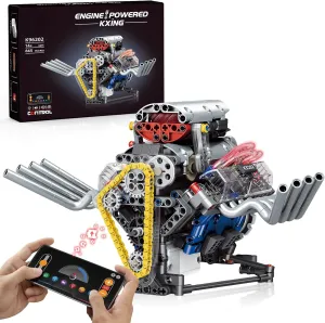 V8 Engine Kits That Runs, DIY Car Engine Model Kit for App Control, Build Your Own Visible Engine Model Toy with Motor and Lights, STEM Model Engine for Kids Adults 14  (665 PCS)