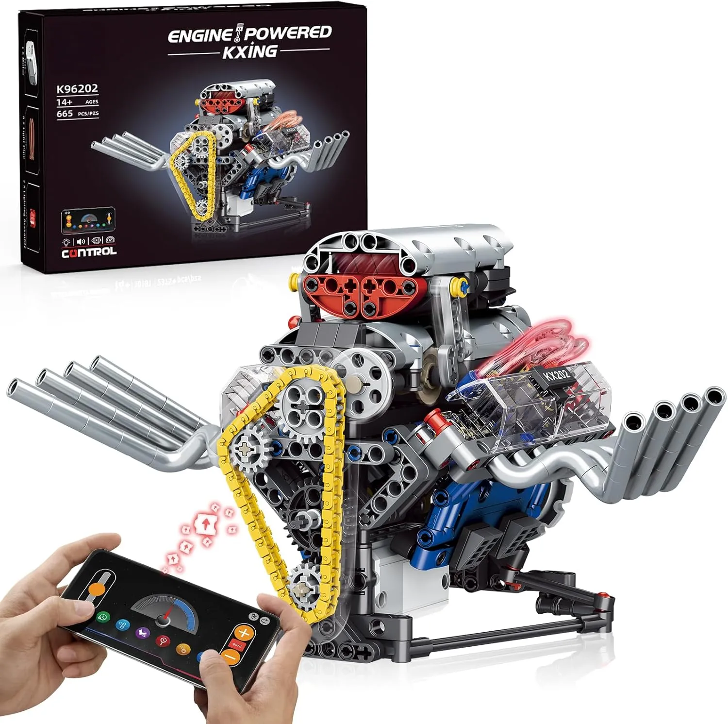 V8 Engine Kits That Runs, DIY Car Engine Model Kit for App Control, Build Your Own Visible Engine Model Toy with Motor and Lights, STEM Model Engine for Kids Adults 14  (665 PCS)
