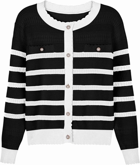 V FOR CITY Cardigan Blazers for Women Knit Tweed Jacket Winter Chunky Cardigans Button Down Sweater Coat with Pockets
