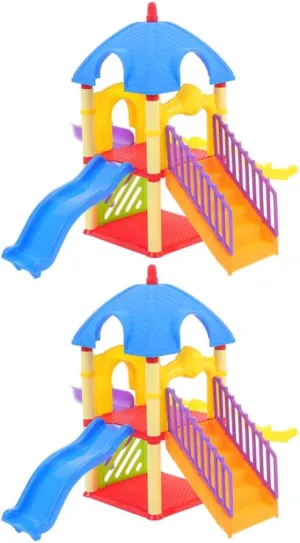 Vaguelly 2 Set Miniature Playground Slides Decor Doll House Mini Ornament Mini Sand Table Doll House Crafts Home Ornaments Model Child Outdoor Plastic Slide Toy