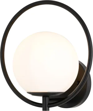 VAXCEL Bucktown 1 Light Matte Black Mid-Century Modern Wall Sconce White Globe Glass