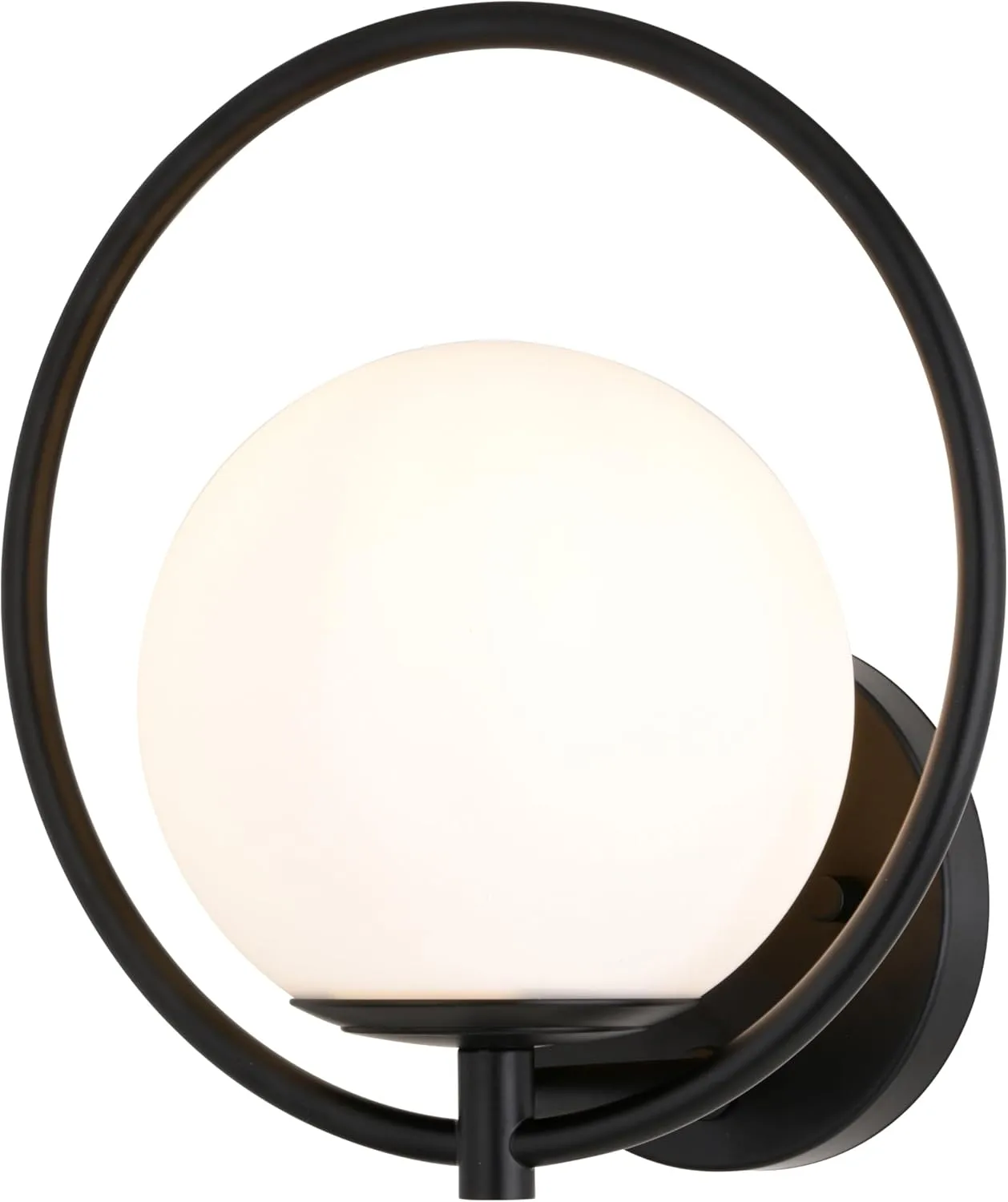 VAXCEL Bucktown 1 Light Matte Black Mid-Century Modern Wall Sconce White Globe Glass