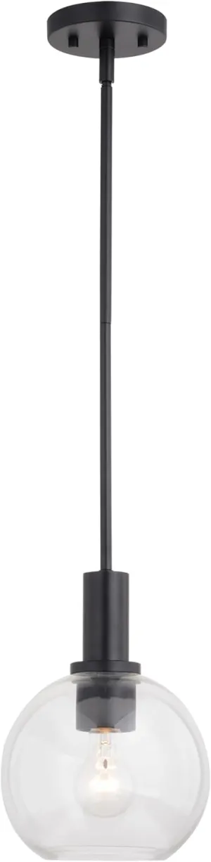 VAXCEL Marshall LED Compatible Matte Black Transitional Mini Pendant Ceiling Light Clear Glass Globe