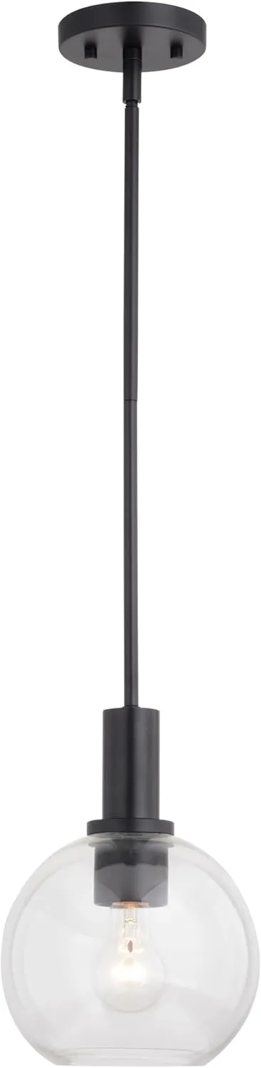 VAXCEL Marshall LED Compatible Matte Black Transitional Mini Pendant Ceiling Light Clear Glass Globe