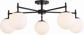VAXCEL Armitage 32-in W Matte Black Semi Flush Mount Ceiling Light Fixture White Glass Globe Shade, LED Compatible