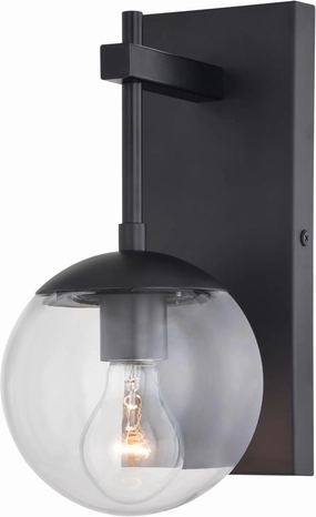 VAXCEL Keeler 1 Light Matte Black Indoor Outdoor Wall Sconce Clear Glass Globe Shade, LED Compatible