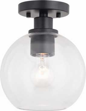 VAXCEL Marshall 8-in W LED Compatible Matte Black Transitional Semi Flush Mount Ceiling Light Clear Glass Globe