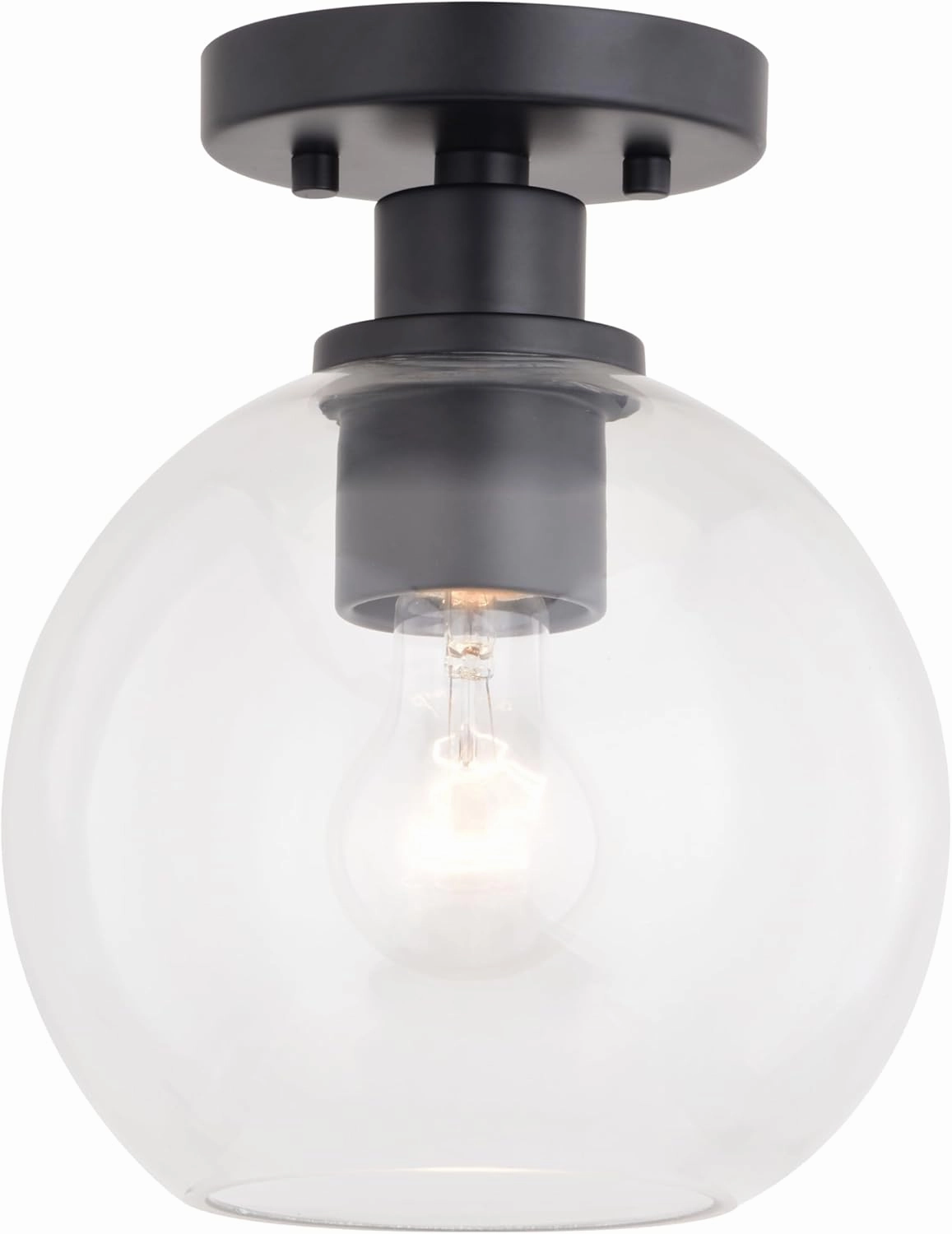 VAXCEL Marshall 8-in W LED Compatible Matte Black Transitional Semi Flush Mount Ceiling Light Clear Glass Globe
