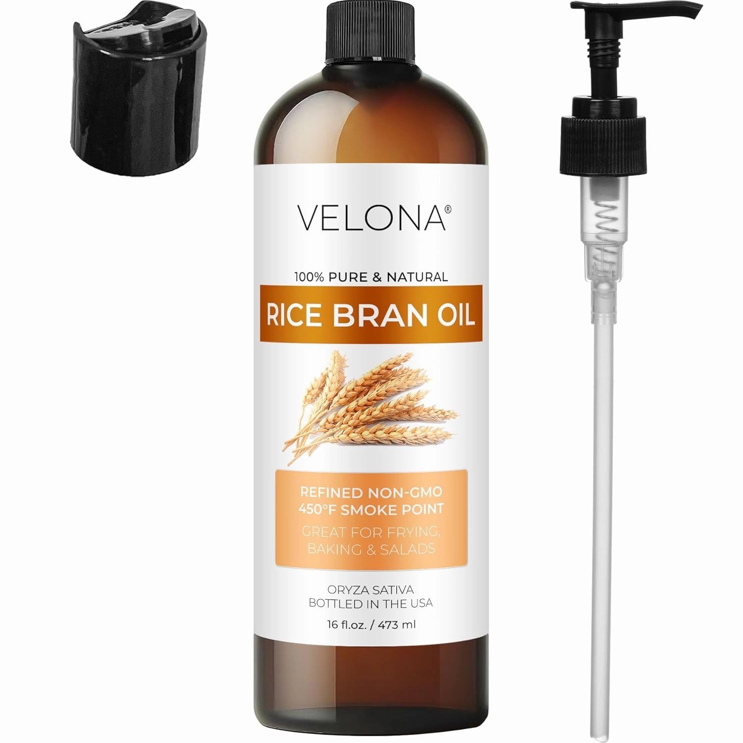 velona Rice Bran Oil 16 Fl Oz | 100% Pure and Natural Carrier Oil | Refined, Cold Pressed | Cooking, Face, Hair, Body & Skin Care | Use Today - Enjoy Results
