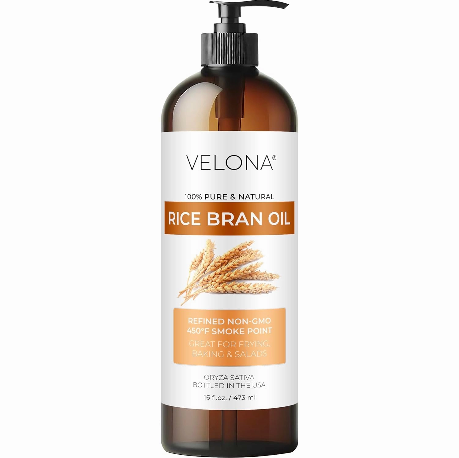 velona Rice Bran Oil 16 Fl Oz | 100% Pure and Natural Carrier Oil | Refined, Cold Pressed | Cooking, Face, Hair, Body & Skin Care | Use Today - Enjoy Results
