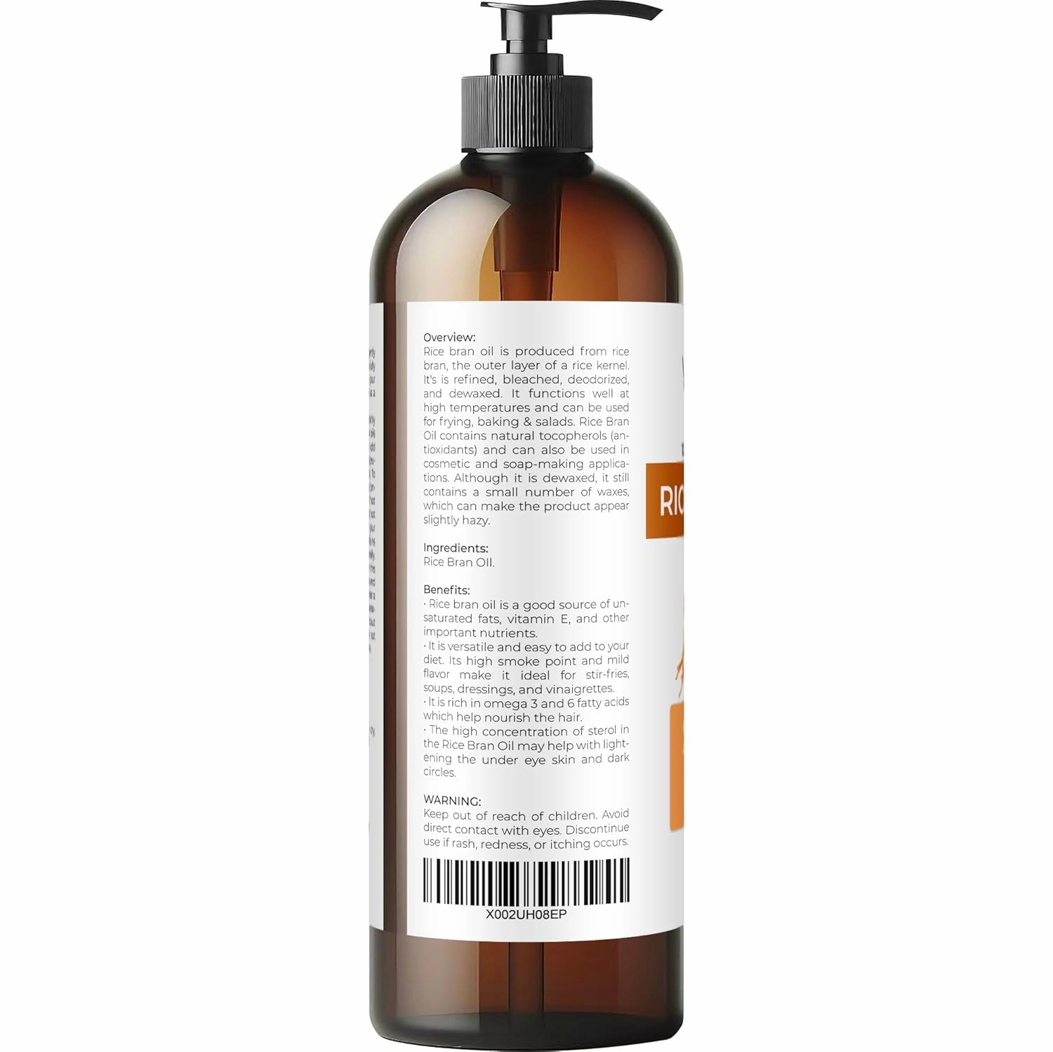 velona Rice Bran Oil 16 Fl Oz | 100% Pure and Natural Carrier Oil | Refined, Cold Pressed | Cooking, Face, Hair, Body & Skin Care | Use Today - Enjoy Results