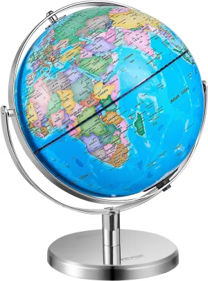 VEVOR Illuminated World with Stand, 13 in/330.2 mm, Educational Earth Globe with Stable Heavy Metal Base HD Printed Map and LED Night Lighting, 720° Spinning Globe for Kids Classroom Learning