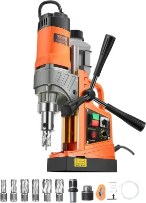 VEVOR Magnetic Drill, 1450W Motor 2 in Boring Diameter, 2878 lbf Portable Electric Mag Drill Press, with 6 Coring Bits, Variable Speed, Drilling Machine for Metal Surface, Home Improvement Industry