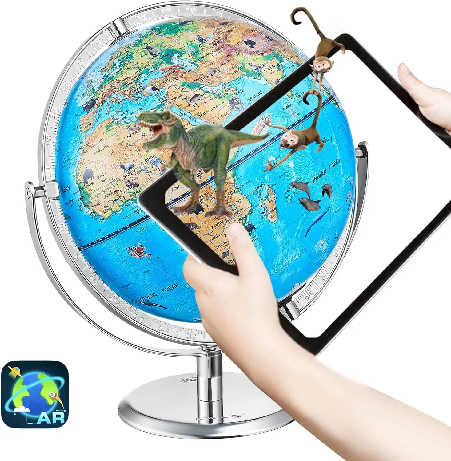 VEVOR World Globe for Kids, Illuminated Interactive AR Educational Globes with LED Night Light, 720° Rotation, STEM Toy Gifts for Boys Girls Age 4-10, Ideal Christmas Gift for Kids