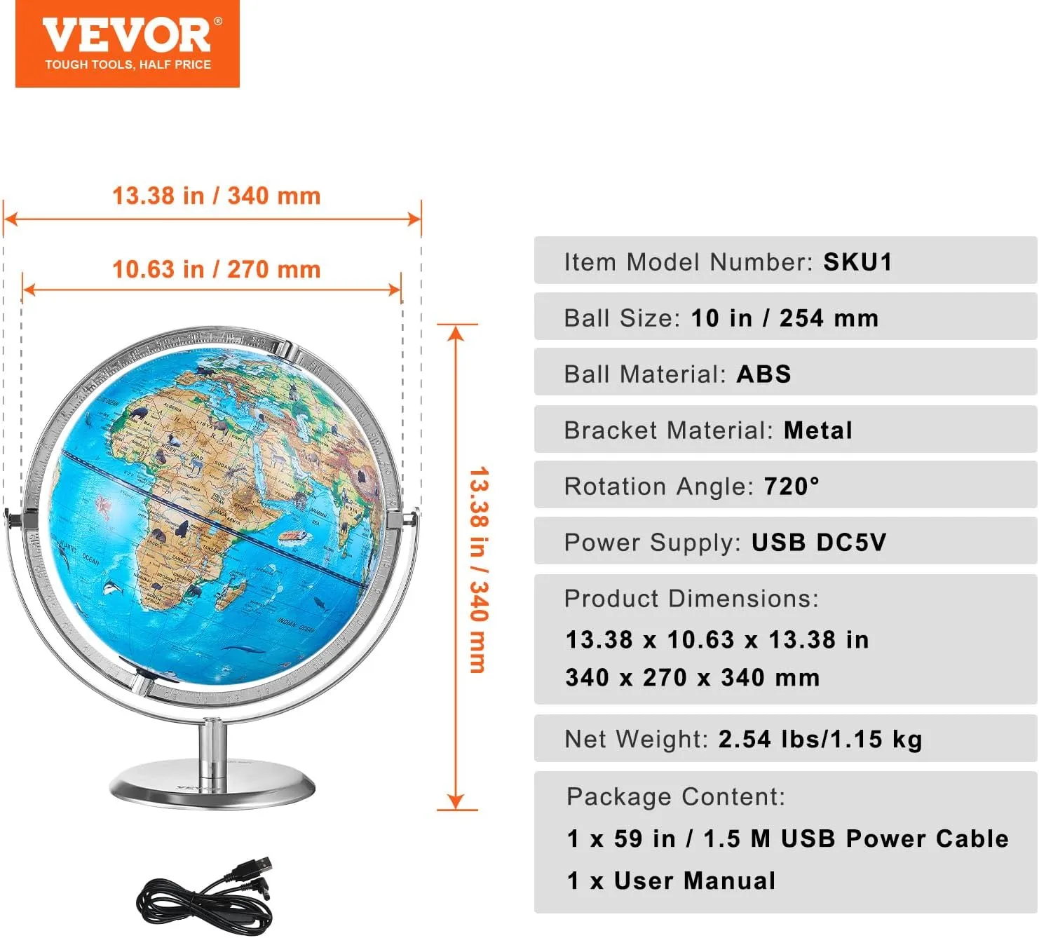 VEVOR World Globe for Kids, Illuminated Interactive AR Educational Globes with LED Night Light, 720° Rotation, STEM Toy Gifts for Boys Girls Age 4-10, Ideal Christmas Gift for Kids
